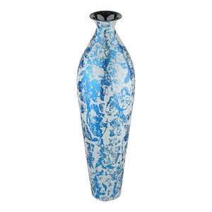 Florero Metálico de Calidad Superior, Tamaño Largo, para Oficina o Sala de Estar, Color Azul con Diseños de Puntos Blancos, Decoración de Mesa Disponible - Product Image 1