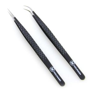 Pince à cils en acier inoxydable de qualité professionnelle de 14cm, isolation mince, pointes nano fibre pointues à 25 degrés, revêtement noir - Product Image 5