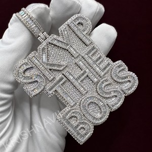 Collier personnalisé avec pendentif lettre en argent sterling 925 plaqué or, serti de moissanite taille brillant, style Hip Hop Bling - Product Image 6