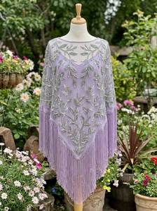 Blusa Vintage con Cuentas Hechas a Mano, Hombros Descubiertos, con Patrones Étnicos Florales y Geométricos, 100% Poliéster para Mujer, para Bodas/Fiestas - Product Image 2