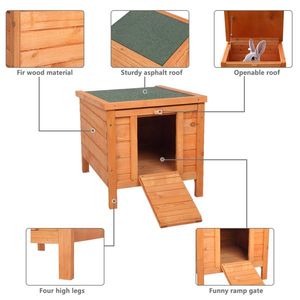 Casa para conejos de madera impermeable de 20 pulgadas, hábitat para animales pequeños en color madera natural para conejos y criaturas. - Product Image 2