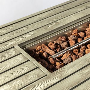 Tavolo da fuoco da esterno in acciaio da 54 pollici con superficie in venatura del legno elegante Design del pozzo del fuoco per intrattenere all'aperto - Product Image 3