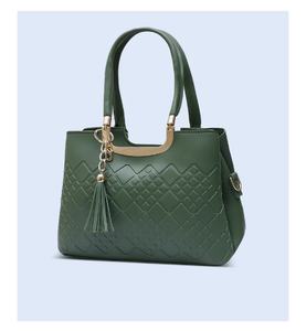 <b>Green</b> Quilted Leather Tote Bag Women Shoulder Handbag Zipper <b>Purse</b> Tassel Handle for Daily Outdoor Use - Product Image 1