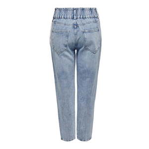 Jean en denim délavé taille haute coupe droite pour femme grande taille avec poches, coupe ample, longueur cheville, décontracté, bleu, en coton - Product Image 3