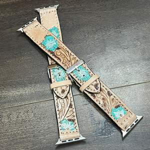 Bracelet de montre en cuir véritable à motif floral, fabrication directe d'usine, vente en gros, pour montres unisexes de luxe, avec fermoir en métal - Product Image 4