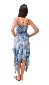 Vestido de verano con efecto fruncido, teñido anudado índigo, de rayón, estilo bohemio hippie y hada - Product Image 5