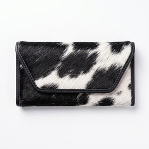 Elegante Cartera Trifold de Piel de Vacuno con Pelo, Estilo Boho Occidental, Monedero de Cuero para Uso Diario con Bolsillo con Cremallera y Cierre a Presión - Product Image 1