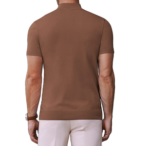 <b>Men's</b> Brown Short Sleeve Knitted <b>Turtleneck</b> Pullover Solid Color Regular Fit Summer <b>Sweater</b> Top - Product Image 2