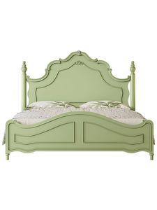 Base de Cama de Madera de Teca Verde Salvia, Cama Tallada Tradicional con Cabecero Alto - Product Image 1