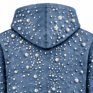Sudadera con Capucha Azul Perla con Cuentas, Unisex, Estilo Urbano, con Capucha Ajustable con Cordón, Personalizable, Casual y a la Moda - Product Image 4