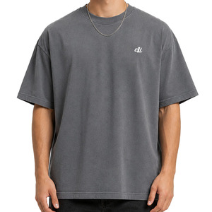 T-shirt surdimensionné de qualité supérieure, impression de logo personnalisée, 280 g/m², 100 % coton, chemises pour hommes, tissu lourd, teinture au fini, streetwear décontracté, OEM - Product Image 2