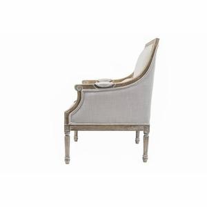 Fauteuil de salle à manger moderne de style français, en bois massif sculpté indien, dossier haut, rembourré, pieds en bois, lin - Product Image 4