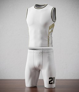 Men's White Sleeveless Compression Vest And <b>Shorts</b> Set Moisture Wicking Fitted Sportswear All Seasons - Product Image 3