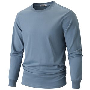 VEIISAR T-shirt décontracté en tricot uni à manches longues et col rond pour homme, coupe régulière, marron foncé - Product Image 3