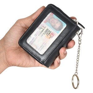 กระเป๋าสตางค์หนังสีดำแบบพับสองตอน มีช่องซิป ป้องกัน RFID ช่องใส่บัตรแบบพลิกได้ ช่องใส่บัตรหลายช่อง ช่องใส่เงินสดขนาดกะทัดรัด สำหรับผู้ชาย - Product Image 2