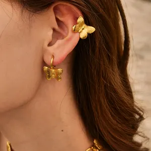 2023 New Trend 18K Gold-plated Chic Butterfly Ear Cuff Ear Bone Clips Stainless Steel Fashion Jewelry