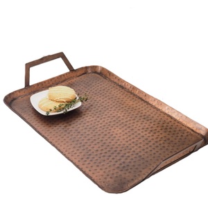 Bandeja de Servir de Cobre Antiguo al por Mayor con Asas, Plato Rectangular de Hierro Forjado a Mano, Decoración Vintage para Cocina, Mejor Precio - Product Image 1
