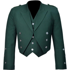 Traje Escocés Verde para Hombre, Chaqueta Formal Estilo Príncipe Charlie con Chaleco, Conjunto para Bodas, Fiestas y Ropa Tradicional de las Tierras Altas - Product Image 1