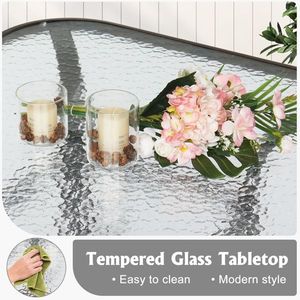 31-Inch Square Patio Bar Table with Tempered Glass Top and Umbrella Hole Outdoor Cocktail Height Bistro Table - Product Image 2
