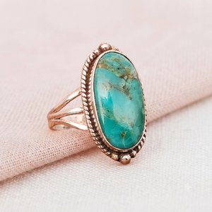 Mohave <b>Turquoise</b> Gemstone <b>Ring</b> 925 Silver Bezel Setting Bohemian Style Unisex Everyday Wear Gold Plated And Rose Gold Plated - Product Image 2