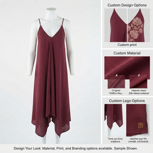 Stand Neck Spaghetti <b>Strap</b> Eco-Friendly Letter Washable Simple Chiffon Asymmetrical Loose Fit Casual Summer <b>Dress</b> - Product Image 4
