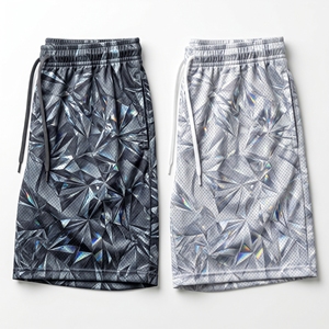 Shorts de sport pour hommes en maille graphique à facettes de cristal de diamant holographique 3D personnalisés, shorts d'entraînement de basketball par sublimation - Product Image 1