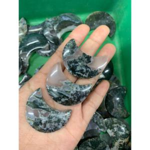 Indonesian Natural Green Moss Agate Moon Cabochon 4x2 cm Polished Loose Gemstone for Jewelry Making and <b>Craft</b> Use - Product Image 1