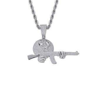 Hiphop Jewelry <b>Men</b> Women Cartoon Grip Gun Charm <b>Necklaces</b> Full Iced Out Diamond <b>Pendant</b> Man Jewelry - Product Image 4