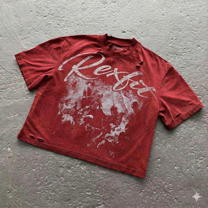 T-shirt oversize à col rond Rexfit Sports tendance pour homme, style vintage délavé, imprimé en mousse, streetwear - Product Image 4