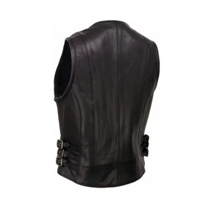 Gilet en cuir noir uni personnalisé pour femme, en cuir de vachette véritable, col montant, style motard, décontracté, sans manches - Product Image 5