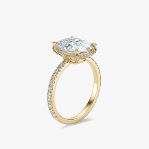 Anillo de compromiso con diamante de laboratorio de 4 quilates, corte cojín, banda pavé de oro macizo de 14K/18K, personalizado, venta al por mayor, OEM, ODM - Product Image 1
