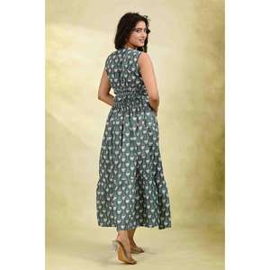 Vestido Maxi 100% Algodón Estampado, Ecológico, Lavable, para Mujer, Sin Mangas, Cintura Natural, Verano, Casual, Uso Diario - Product Image 4