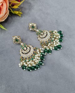 Luxury Chandbali <b>Earrings</b> Antique <b>Gold</b> Plated Pearl Beaded <b>Dangle</b> <b>Earrings</b> For Women Traditional Ethnic Festive Wear Collections - Product Image 3