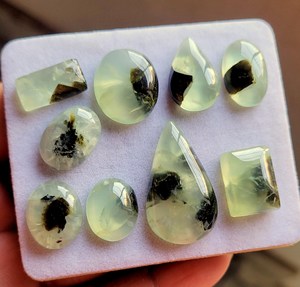 Cabochon de pierre précieuse Prehnite, Prehnite verte naturelle, Cabochon de Prehnite australienne, DIY, Pendentif enroulé de fil, Lot de bijoux en argent - Product Image 4