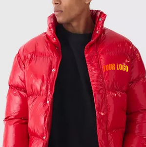 Veste matelassée rouge pour homme, col montant, fermeture éclair, coupe-vent, manteau d'hiver décontracté, rembourrage en polyester, coque épaisse en nylon - Product Image 4