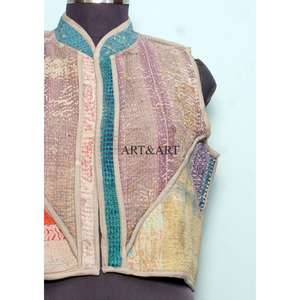 Gilet court en coton 100% pur, réversible, respirant, à séchage rapide, tricoté, col en V, boutonné, style vintage, fait main et écoresponsable - Product Image 2