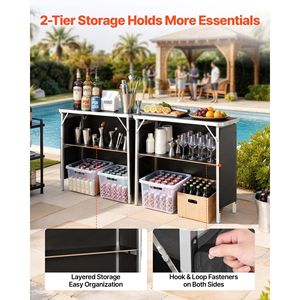Table de bar pliante portable pour sous-sol avec étagère de rangement, jupe détachable et sac de transport, 38,6 x 15,2 x 34,3 po, lot de 2 - Product Image 3