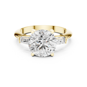 Anillo de compromiso y boda de tres piedras con diamante cultivado en laboratorio de corte brillante redondo de 3 CT y corte baguette, oro macizo de 14K, HPHT CVD - Product Image 1