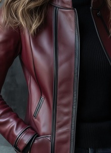 Womens Handmade Vintage Distressed <b>Burgundy</b> Genuine Lambskin Leather Long <b>Trench</b> <b>Coat</b> - Product Image 4