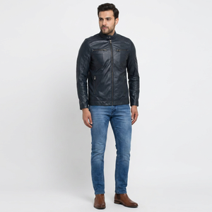 Wholesale Custom Size <b>Men's</b> Genuine Leather Streetwear <b>Jacket</b> Stand Collar Fur Trim Breathable <b>Sherpa</b> Lining <b>for</b> Winter Outdoor - Product Image 6
