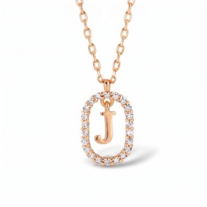 Classic Letter J Pendant With Diamond Oval Charm 18K Solid Gold Unisex Everyday Wear - Product Image 3
