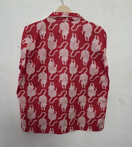 Ensemble de pyjama en coton tissé à imprimé léopard rouge élégant, vêtements de nuit légers pour l'été, respirants, de haute qualité, ensemble deux pièces - Product Image 4