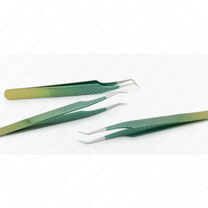 Ensemble de pinces à cils Green Diamond Grip, 3 pièces, acier inoxydable, forme en L, applicateurs classiques pour extensions de cils, professionnels - Product Image 2
