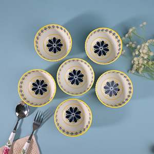Japandi Style Unique Floral Patterned Porcelain Bowls <b>Set</b> of 6 Microwave Oven Safe <b>Clay</b> Material Salad Bowls for Home Decor - Product Image 2