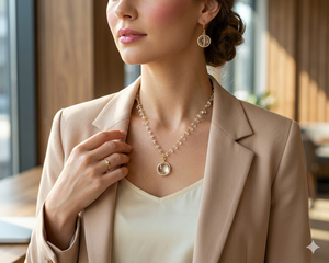 <b>Crystal</b> <b>Ball</b> Handmade Necklace Set 18 Inches Gold Tone Round Pendant Earrings Jewelry Set Elegant Style - Product Image 3