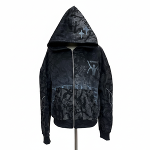 Sudadera personalizada 100% algodón con estampado completo, corte holgado, cremallera y lavado ácido para hombre en varios colores. - Product Image 1