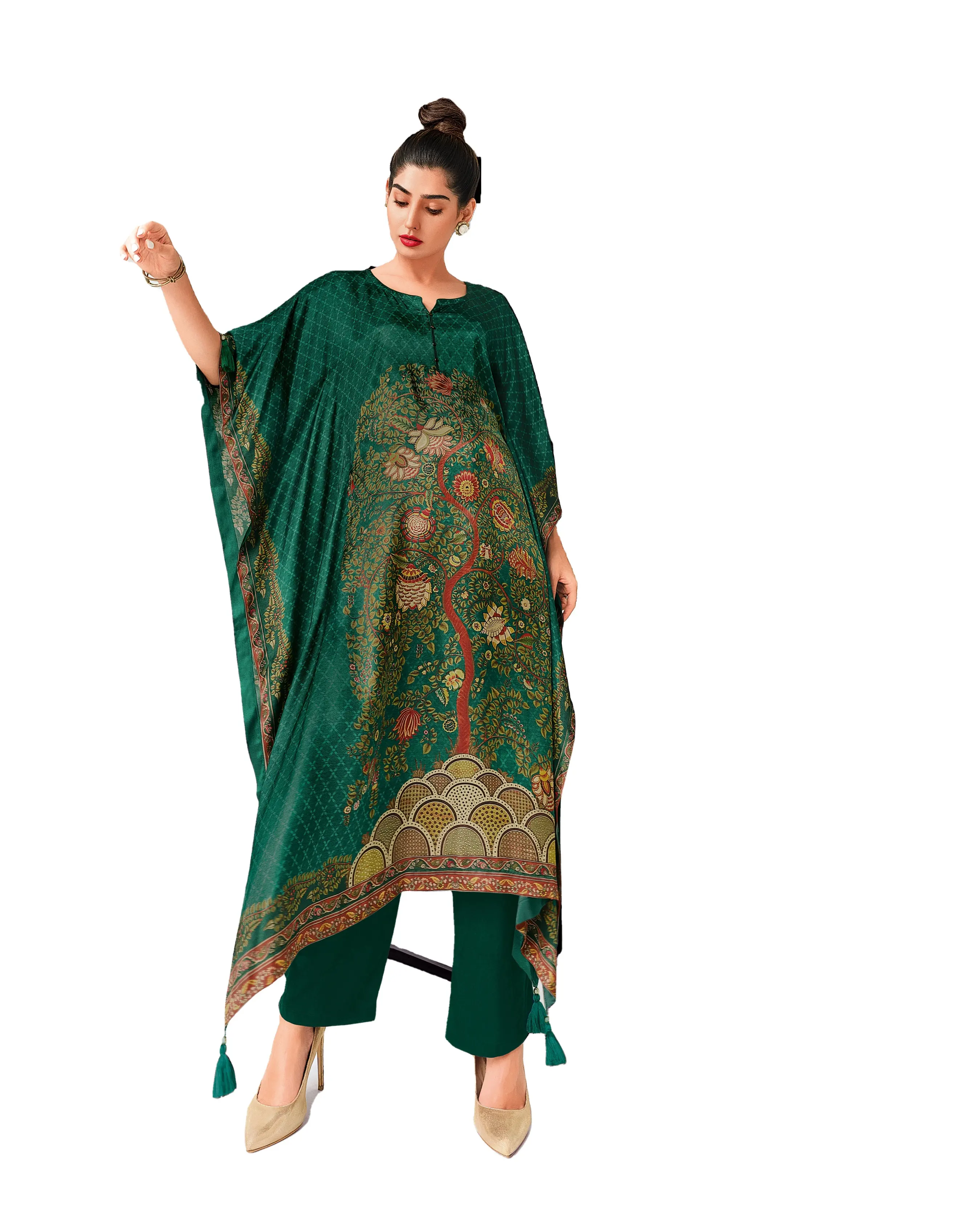 Ethnicrang estilo único mujeres seda semi cosido de talla grande caftán vestidos mujeres fiesta y desgaste de la boda India exportador