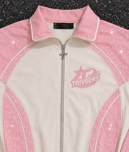 TR-WJS-015 TRIVEERS Conjunto Deportivo de Mujer con Pedrería Rosa, Chaqueta con Cierre y Pantalones Cortos Deportivos, Conjunto Informal para Actividades - Product Image 2