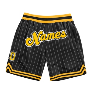 Custom Eco-Friendly Custom Black White Pinstripe Gold-White Authentic Basketball <b>Shorts</b> - Product Image 1