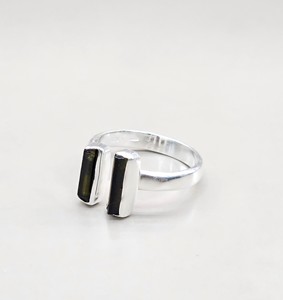 <b>Raw</b> Double Green Tourmaline Pencil Ring Sterling Silver Open Band Minimalist Crystal Anniversary Jewelry - Product Image 2